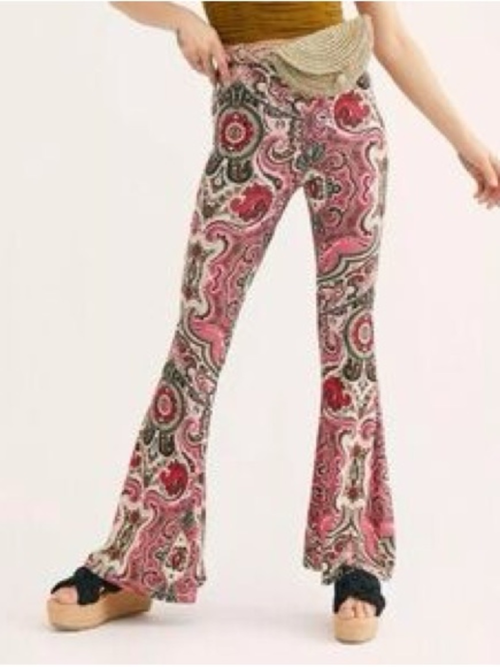 Free People Pink Paisley Print Wide-Leg Pants